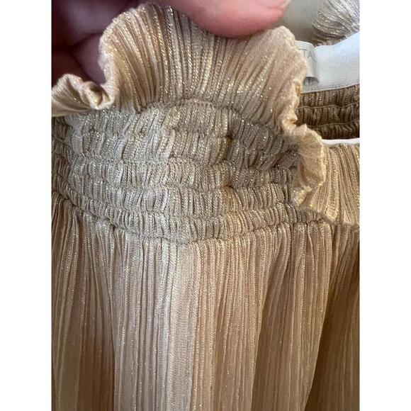 Caroline Constas Metallic Gold Off-Shoulder Blouse Ruffle Tie Sleeves M - Picture 5 of 8